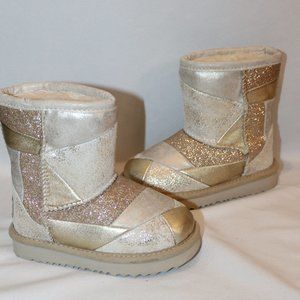 NEW UGG‎ LEATHER PATCHWORK BOOTS TODDLER GIRLS GOLD 7